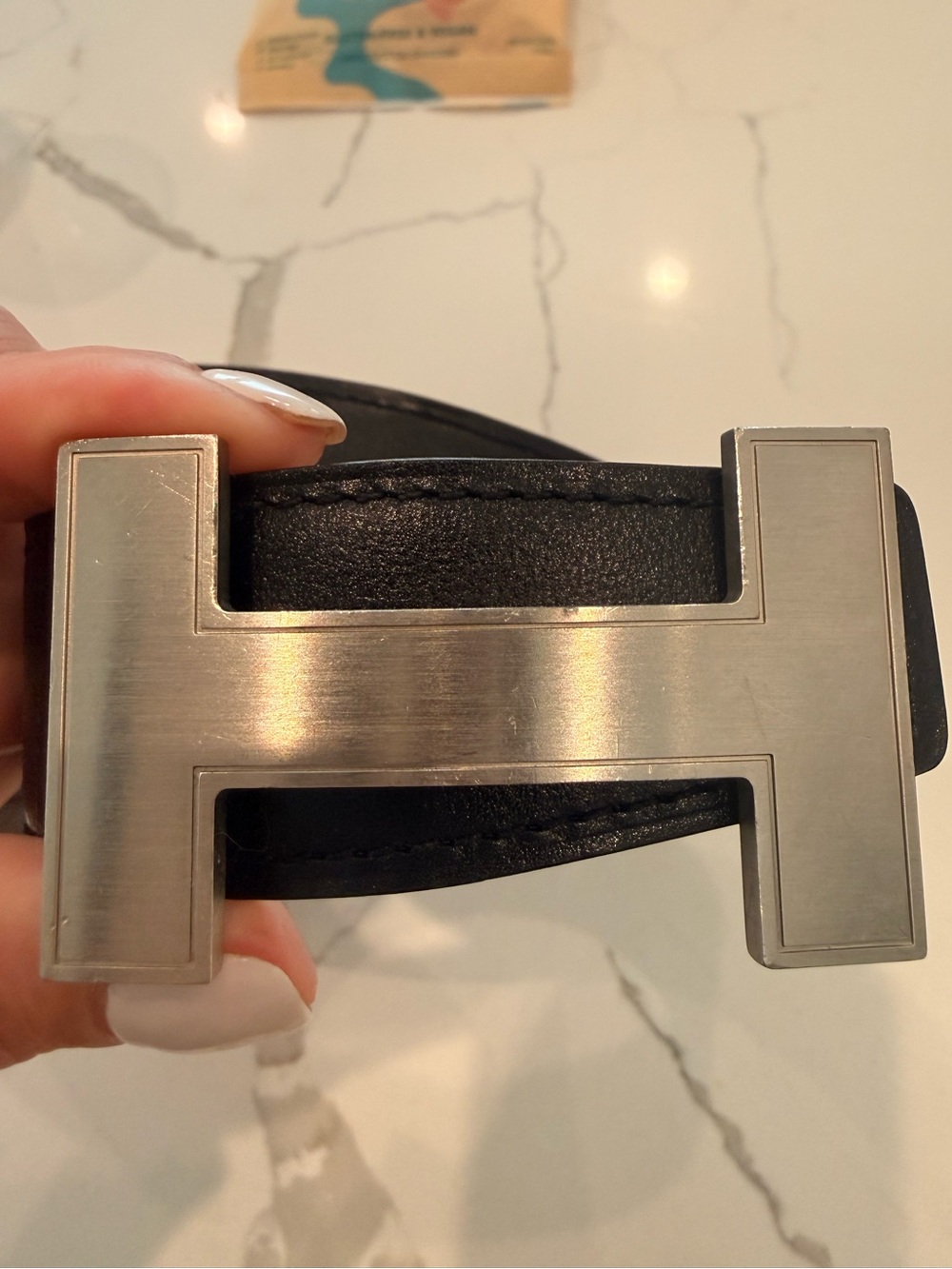 Hermès Constance Black and Grey Reversible Leather Belt Size 80 cm
